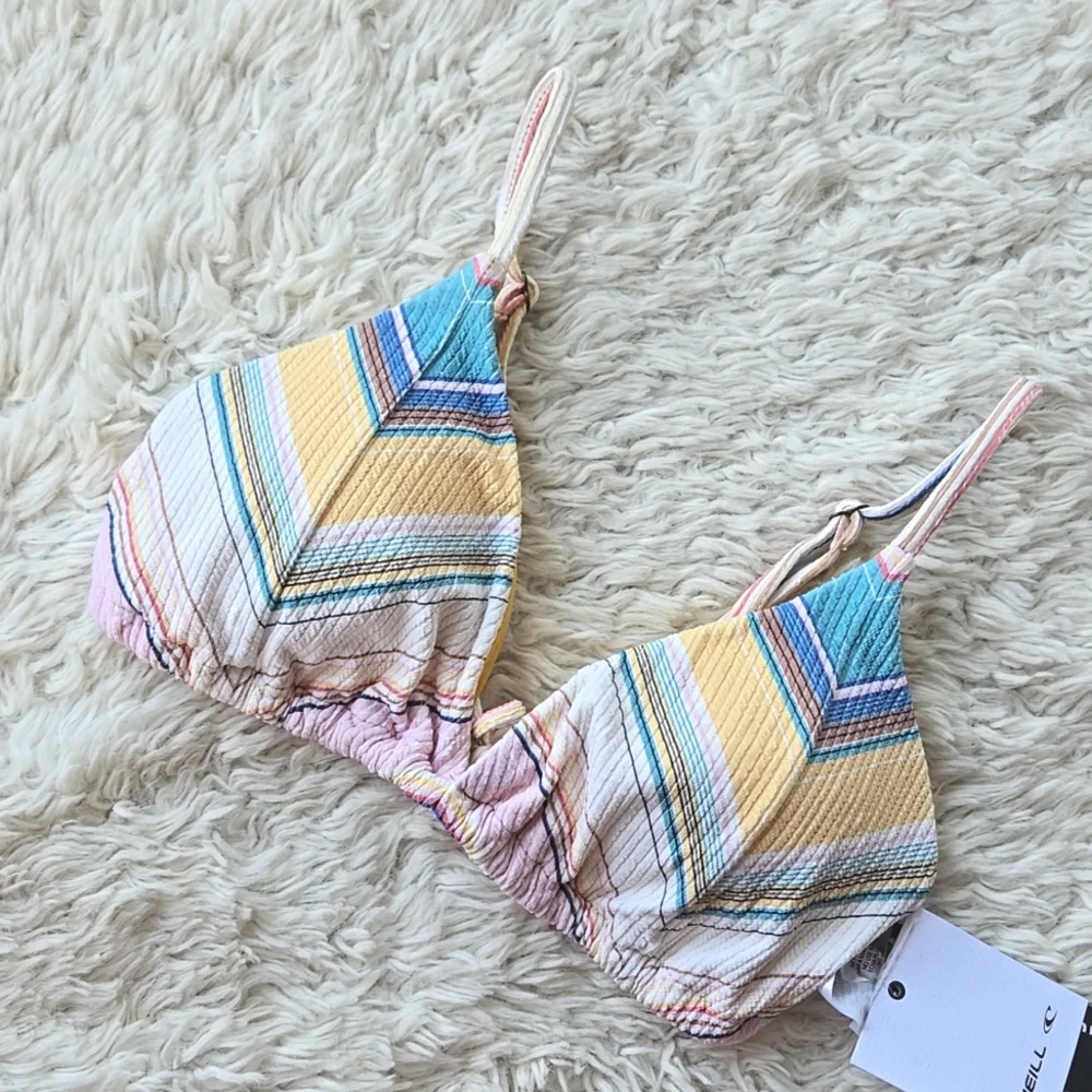NWT O'Neill Baja Stripe Cayote String Bikini Top XL - Picture 1 of 7